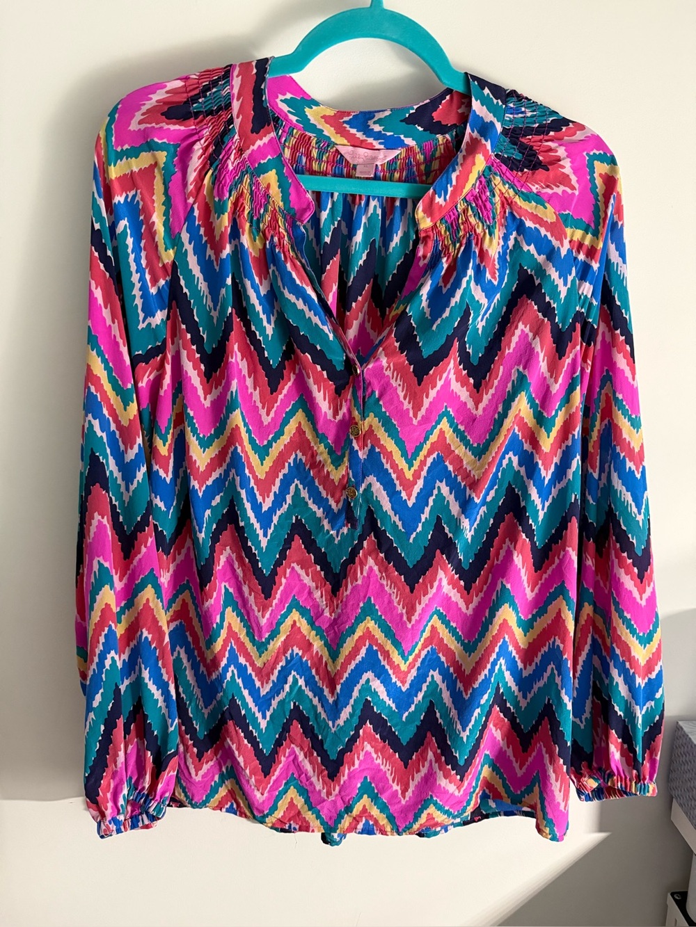 Lilly Pulitzer Hearts A Flutter chevron silk Elsa top size XL